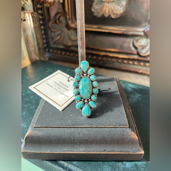 Turquoise sterling silver statement ring size 7